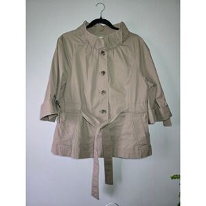 Ann Taylor LOFT Utility Jacket Size 14 Tan Belted Lightweight Cotton Stretch